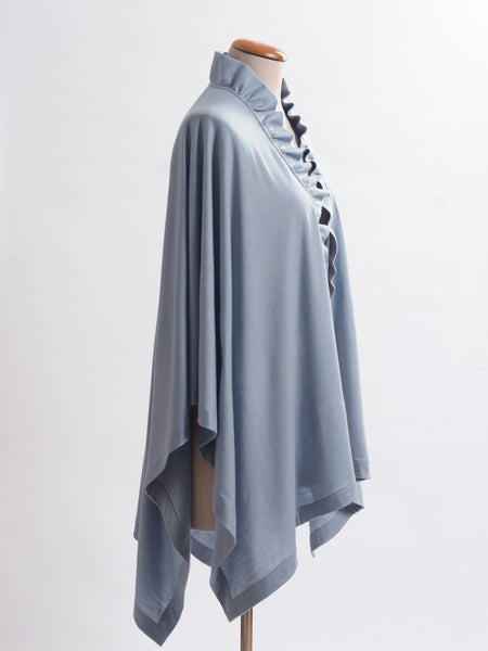 Powder blue Merino wool, the Coco frill sits up onto your neck for extra coverage and  pretty detailing.
