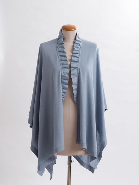 Powder blue Merino wool, the Coco frill sits up onto your neck for extra coverage and  pretty detailing.