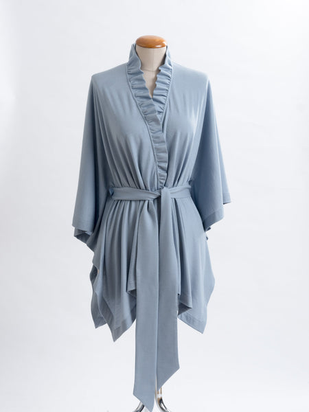 Powder blue Coco Merino wrap, tie it into place to highlight your waist.