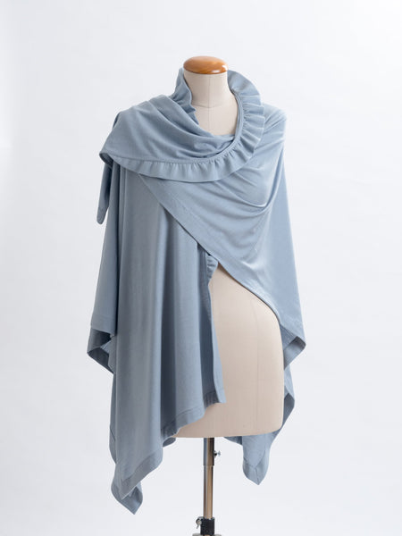 Powder blue Merino wool, the Coco frill sits up onto your neck for extra coverage and  pretty detailing.