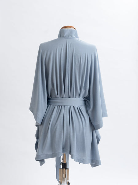 Powder blue Coco belted Merino wool wrap.