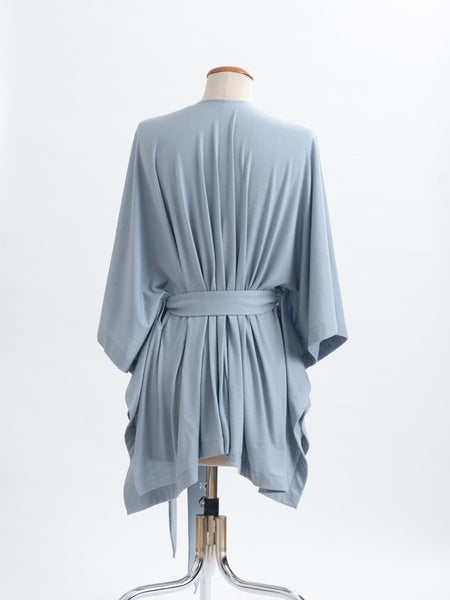 Powder blue Muse belted Merino wool wrap.