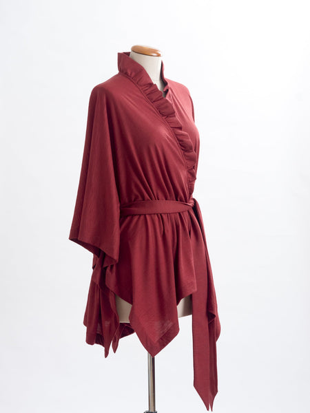 Garnet rust Coco belted  bamboo wrap, tie it into place to highlight your waist.