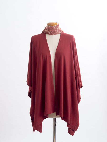 Odette Floral Silk Scarf  Sheer, soft and feminine, this floral silk has a beautiful fine pleat like creped texture, garnet rust flowers and leaves layered on a wash of cream and blush, with soft white highlights. An amazing accessory to pair with so many colours and a perfect way to add some warmth up near your face if you’re wearing a white T and jeans.  !00% Silk Yoryu pictured here with the garnet rust Muse Merino wrap.