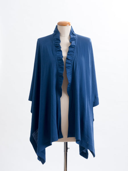 Teal Merino wool, the Coco frill sits up onto your neck for extra coverage and  pretty detailing.