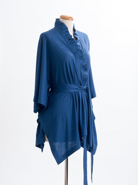 Teal Coco belted Merino wool wrap, tie it into place to highlight your waist with the belt.