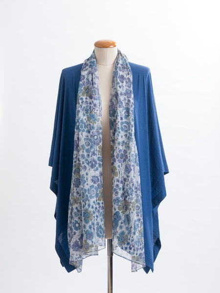 Lulu floral silk scarf, 100% silk Yoryu, sheer georgette like silk with a floral pattern teamed with a teal Muse wrap.