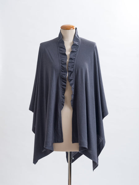 Charcoal Merino wool, the Coco frill sits up onto your neck for extra coverage and  pretty detailing.