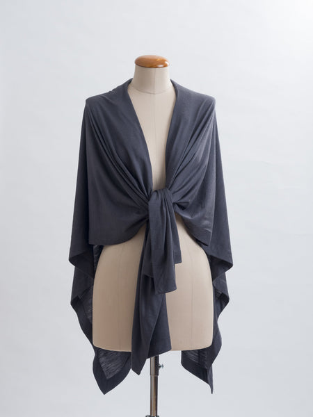 Charcoal Muse Merino wool wrap, tie it several ways to achieve different looks.
