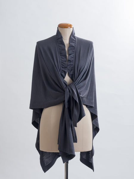Charcoal Coco Merino wool wrap, tie it several ways to achieve different looks.