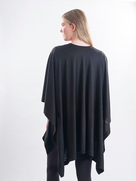 Black Merino wool, the generous cut falls beautifully at the back