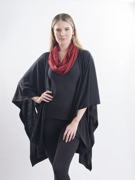 Garnet rust Caterina Infinity Scarf teamed here with the Muse Wrap in Black.