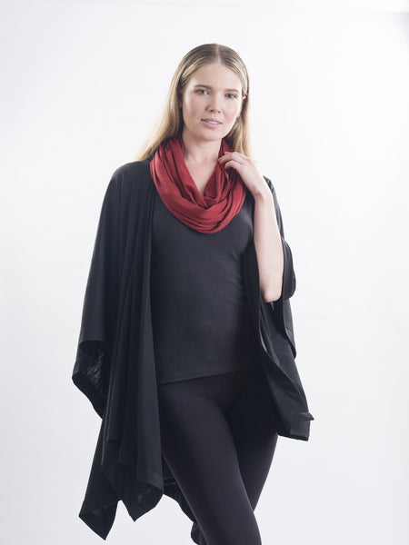 Garnet rust Caterina Infinity Scarf teamed here with the Muse Wrap in Black.