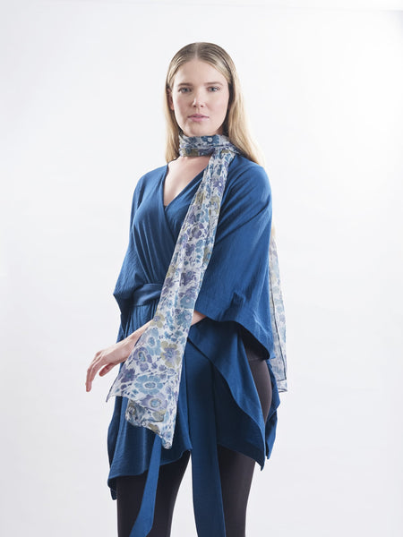 Lulu floral silk scarf, 100% silk Yoryu, sheer georgette like silk with a floral pattern.