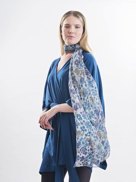 Lulu floral silk indulgence scarf, 100% silk Yoryu, sheer georgette like silk with a floral pattern.
