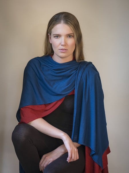 Layer and drape, teal over garnet rust, two Paris wraps combined.