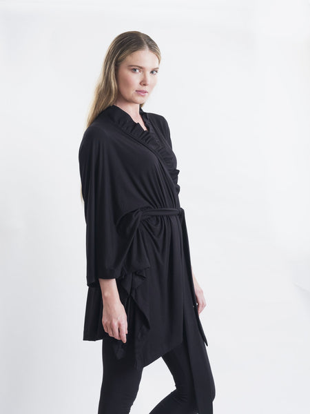 Black Coco Merino wrap, tie it into place to highlight your waist.