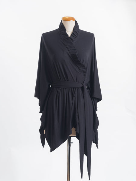 Black Coco belted Merino wool wrap.