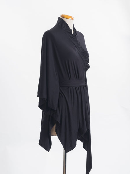 Black Merino wool, the Coco frill sits up onto your neck for extra coverage and  pretty detailing.