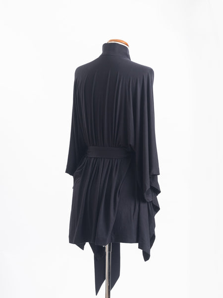 Black Coco belted Merino wool wrap, tie it into place to highlight your waist with the belt.