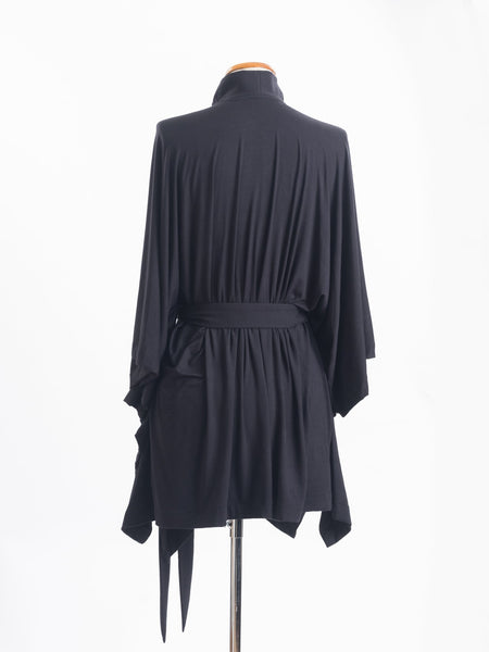Black Coco belted Merino wool wrap, tie it into place to highlight your waist.