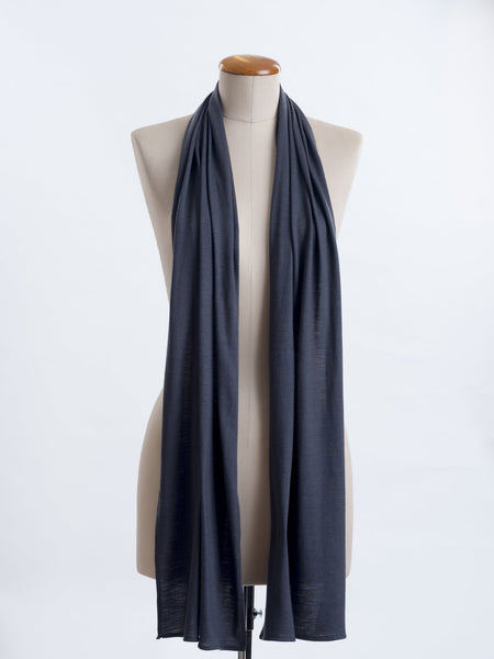 Charcoal Merino wool Paris draped as a scarf.