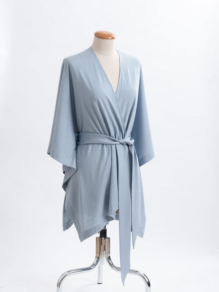 Powder blue Muse belted Merino wool wrap.
