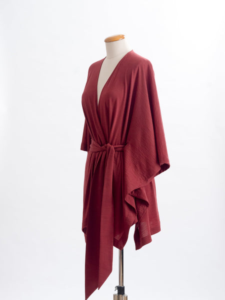 Garnet rust Merino Muse belted wrap is an easy way to dress up any outfit.