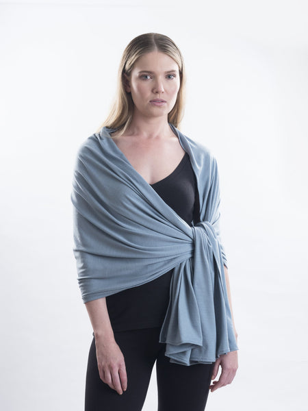 Paris ties easily to stay in place, pictured in powder blue Merino.