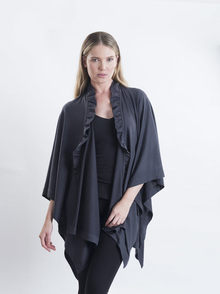Charcoal Coco Merino wool wrap, drape it several ways to achieve different looks.
